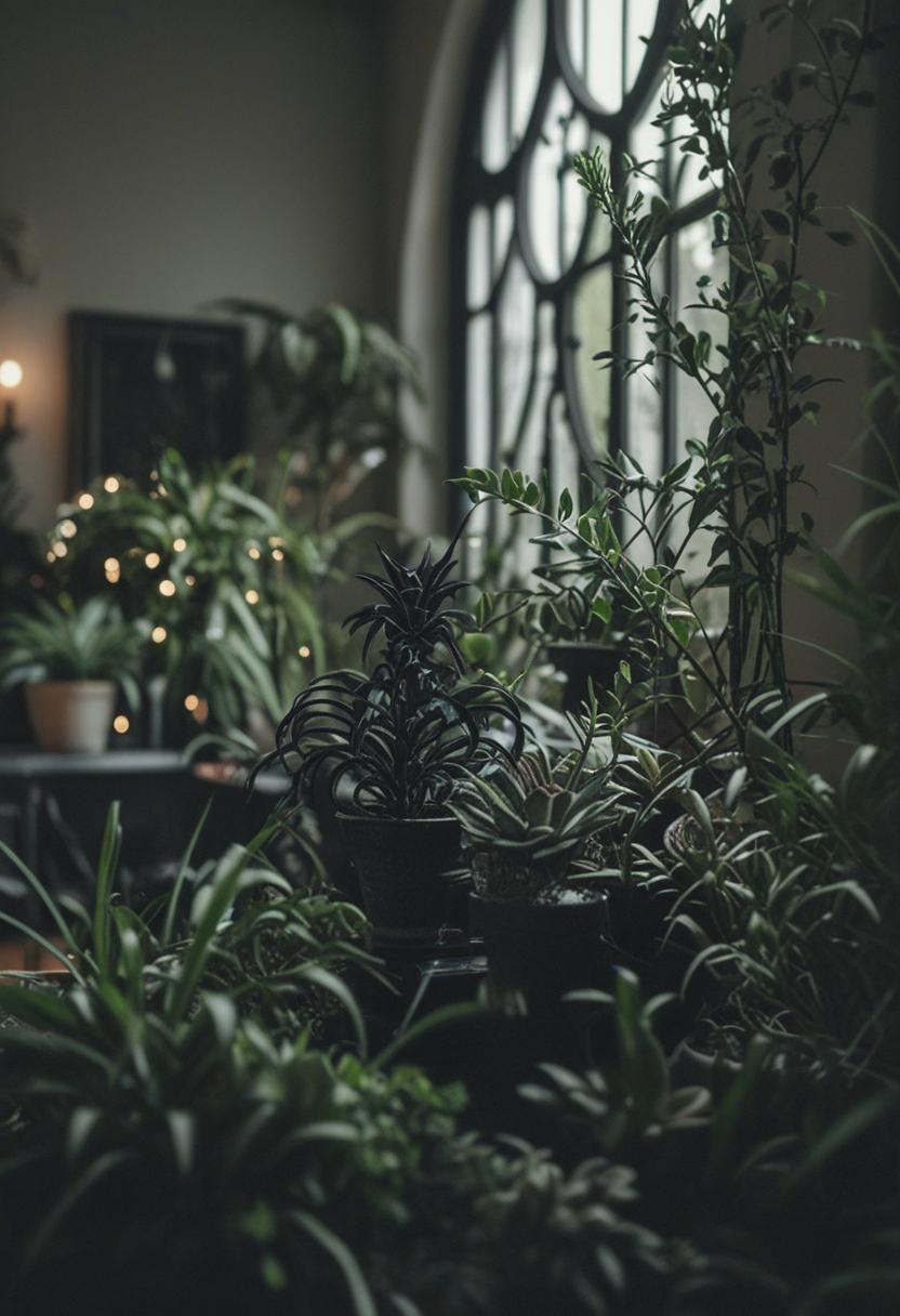 Dark, mysterious plants with gothic style and eerie atmosphere.