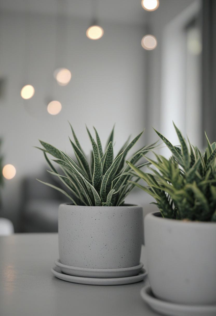Gray aesthetic plants in a minimalist, muted setting.