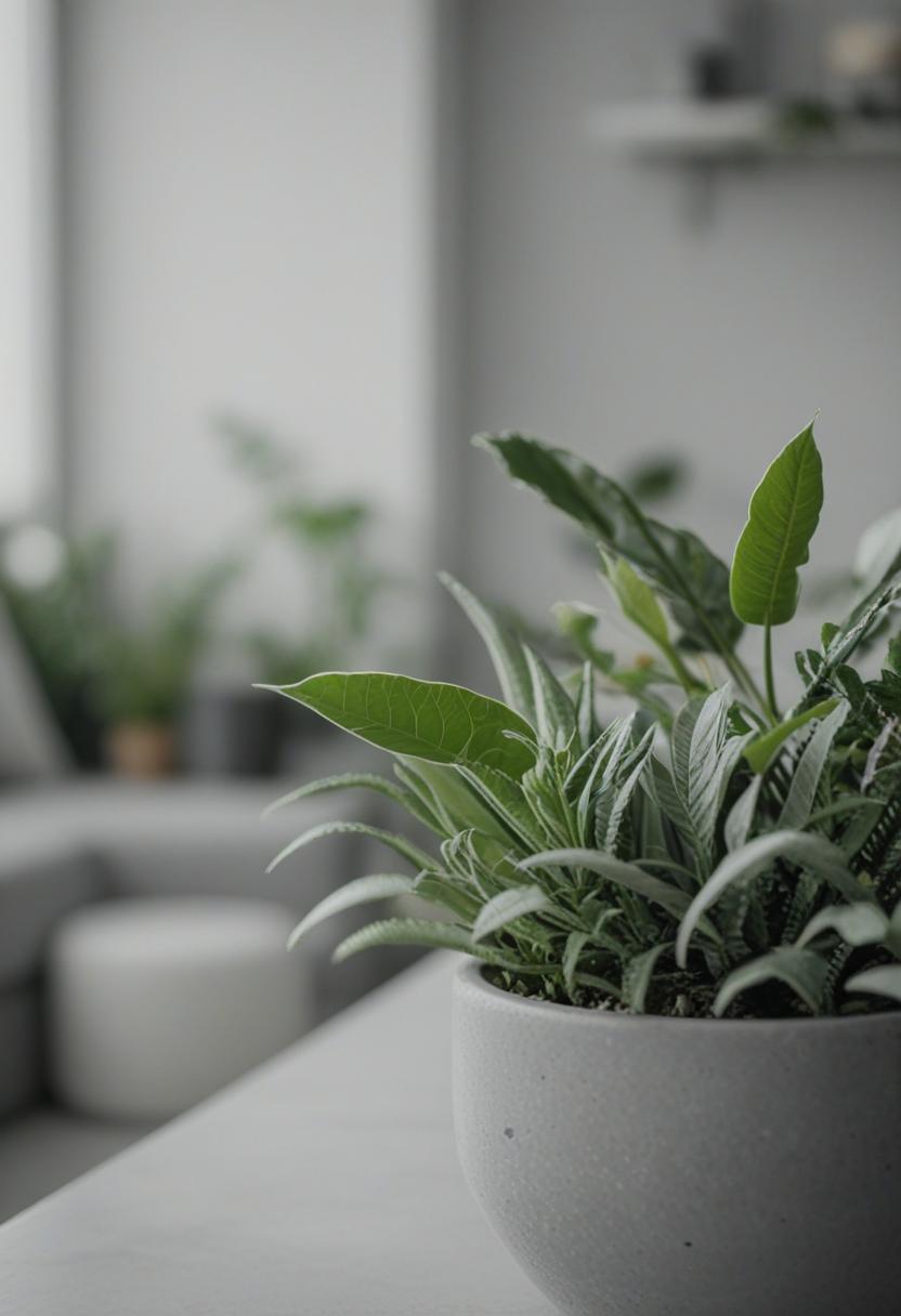 Gray aesthetic plants in a minimalist, muted setting.