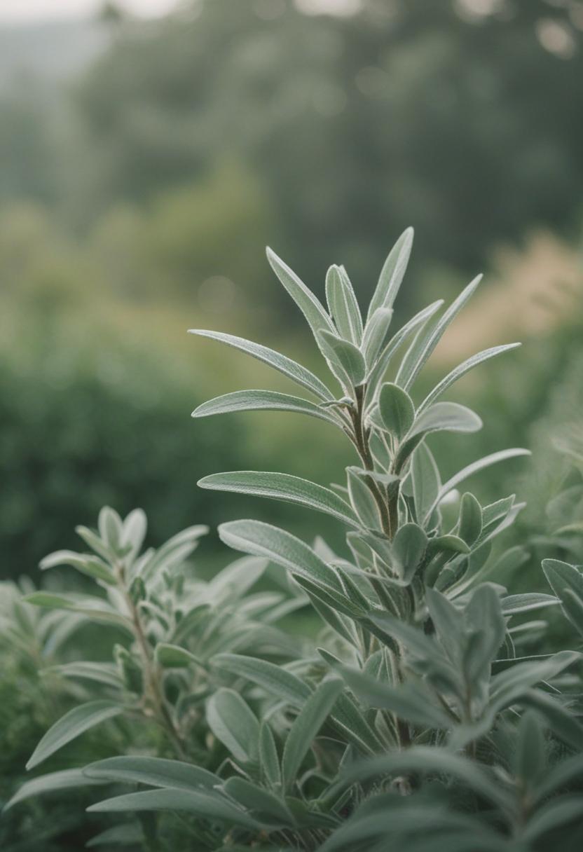 Sage green plants in a calm, minimalist setting.