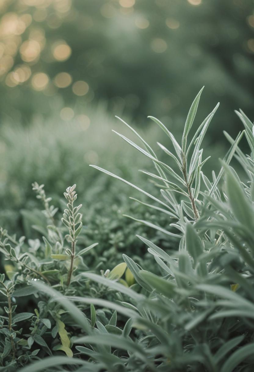 Sage green plants in a calming, minimalist setting.