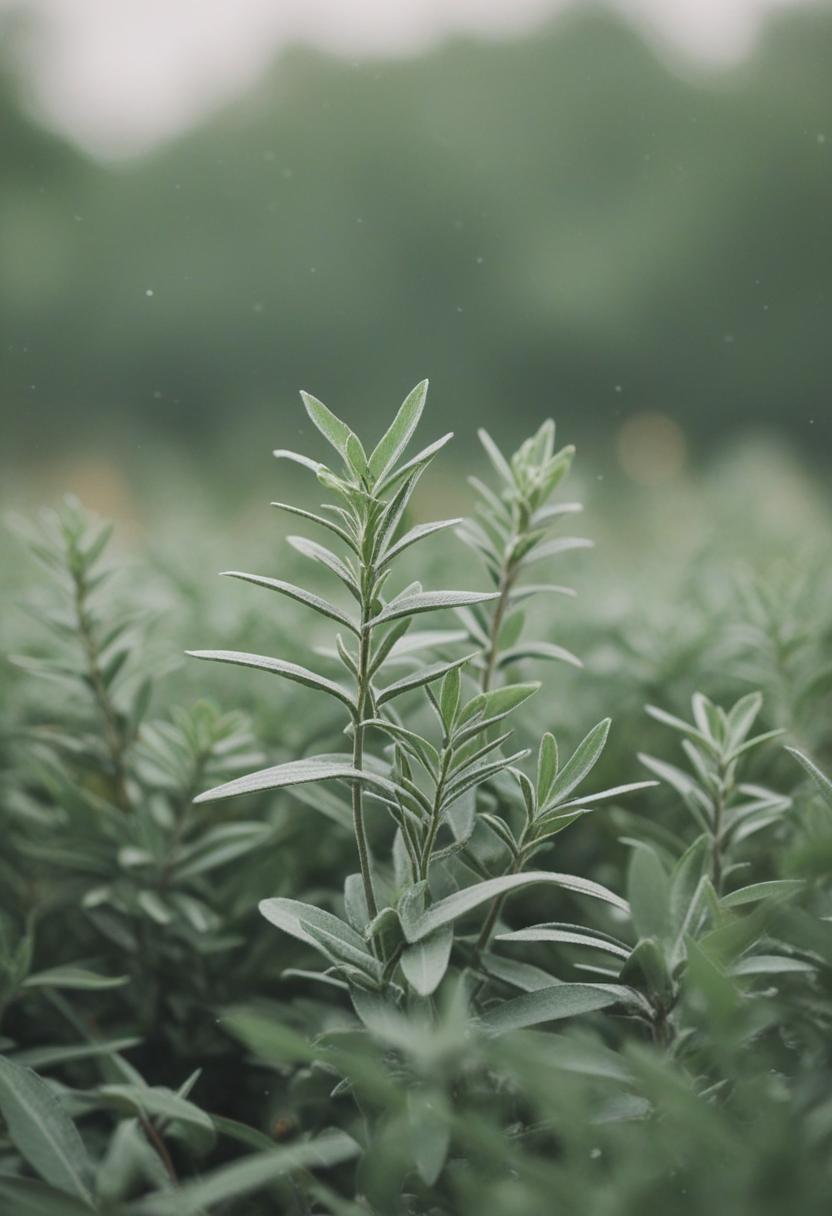 Sage green plants in a calming, minimalist setting.