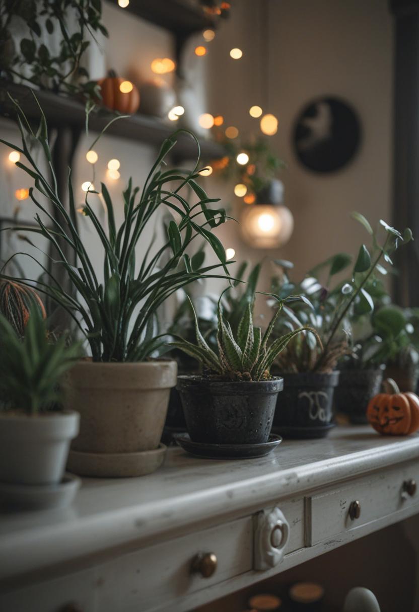 Spooky plants and eerie decorations for Halloween.