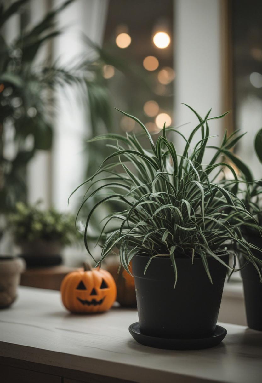 Creepy Halloween plants and ghostly ornaments.
