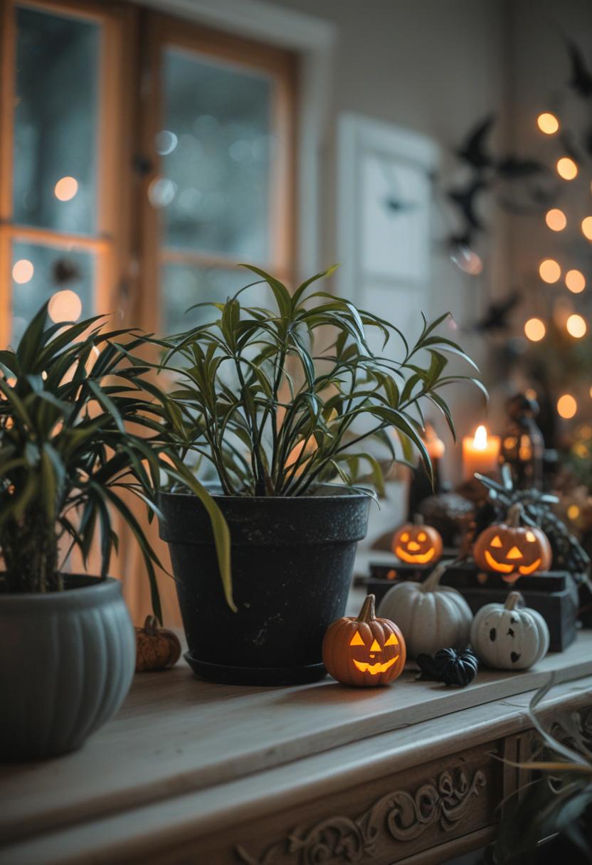 Spooky plants and eerie ornaments for Halloween.