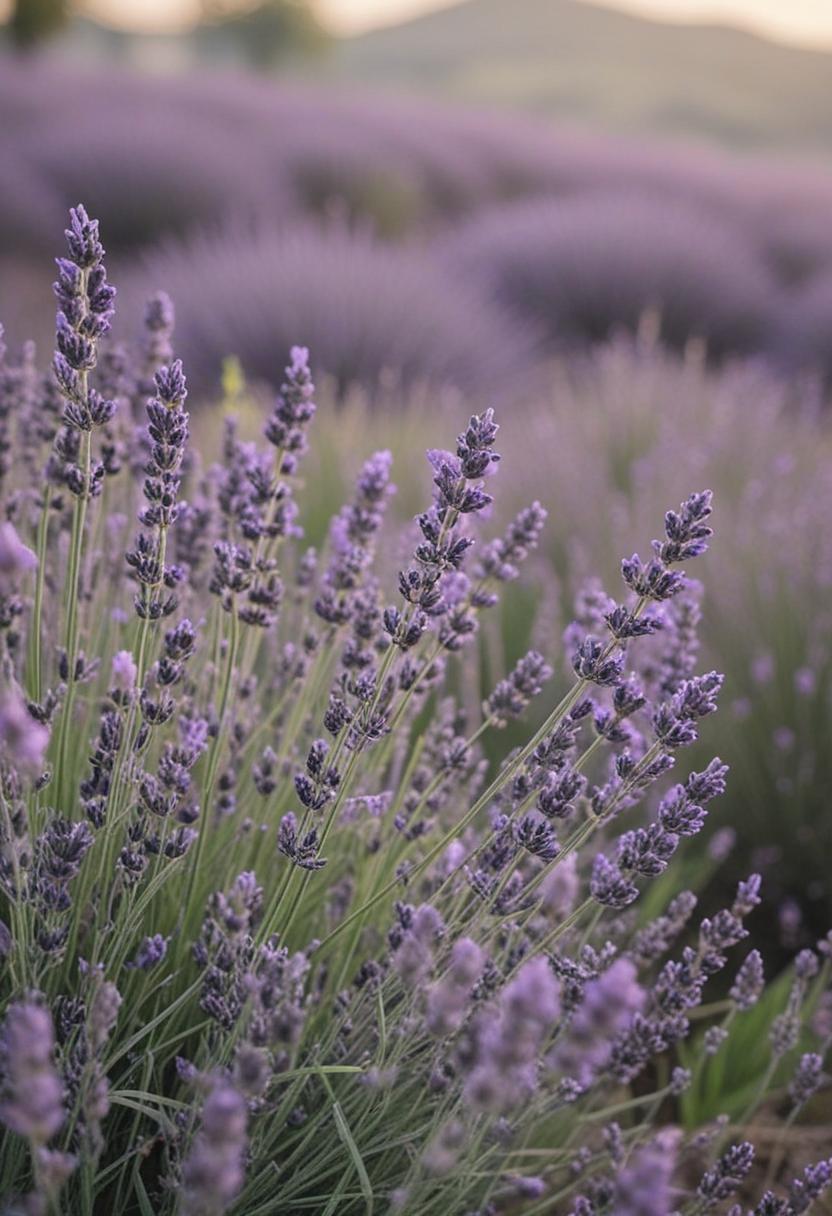 Lavender fields in soft pastels, serene and calming.