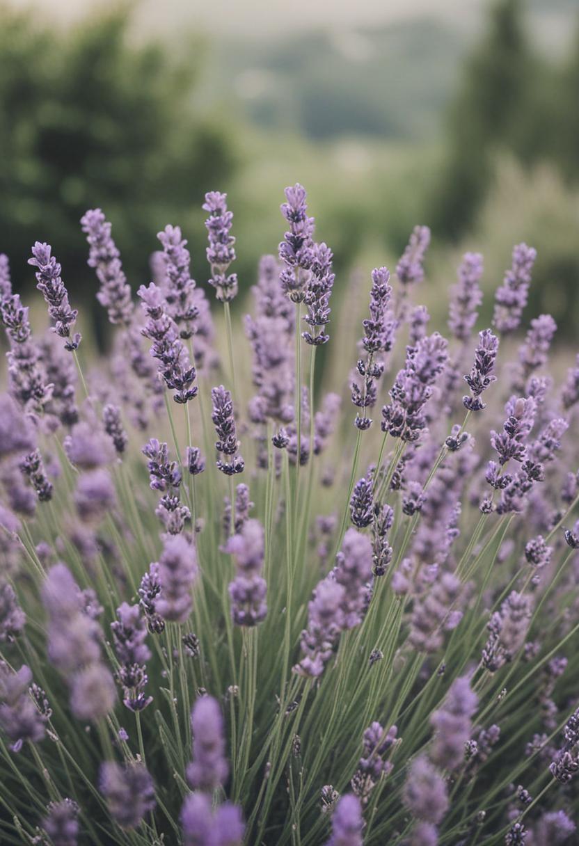Soft lavender hues and serene plant life.