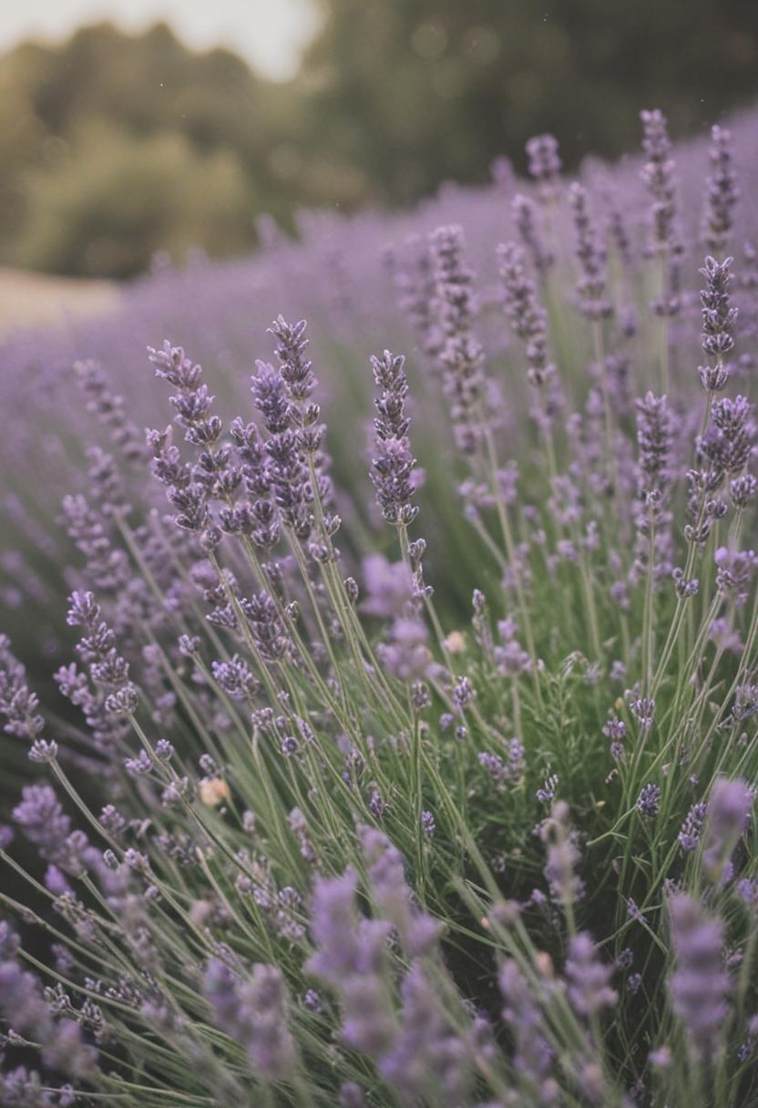 Soft lavender hues and serene plant life.