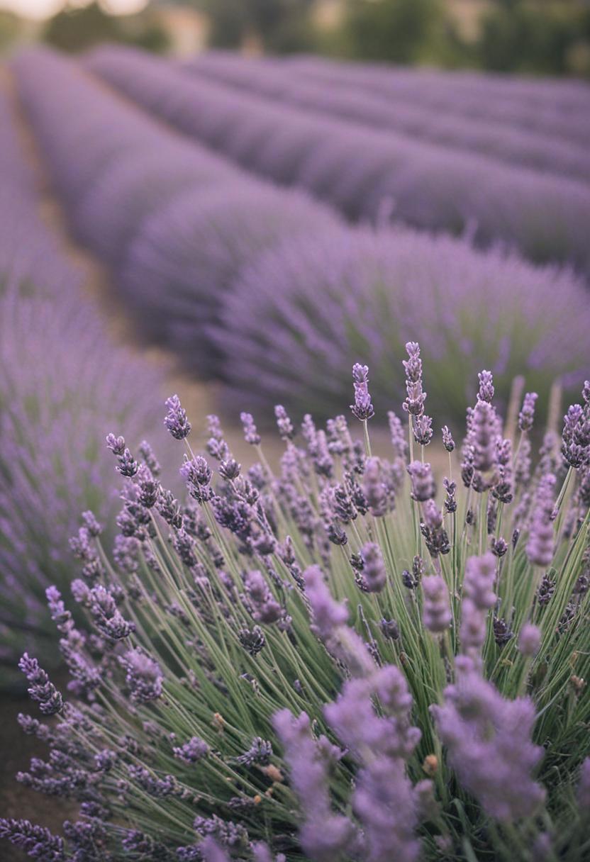 Soft pastels and greenery in a serene lavender garden.