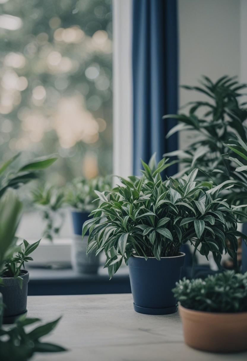 Navy blue plants in a minimalist, serene aesthetic.