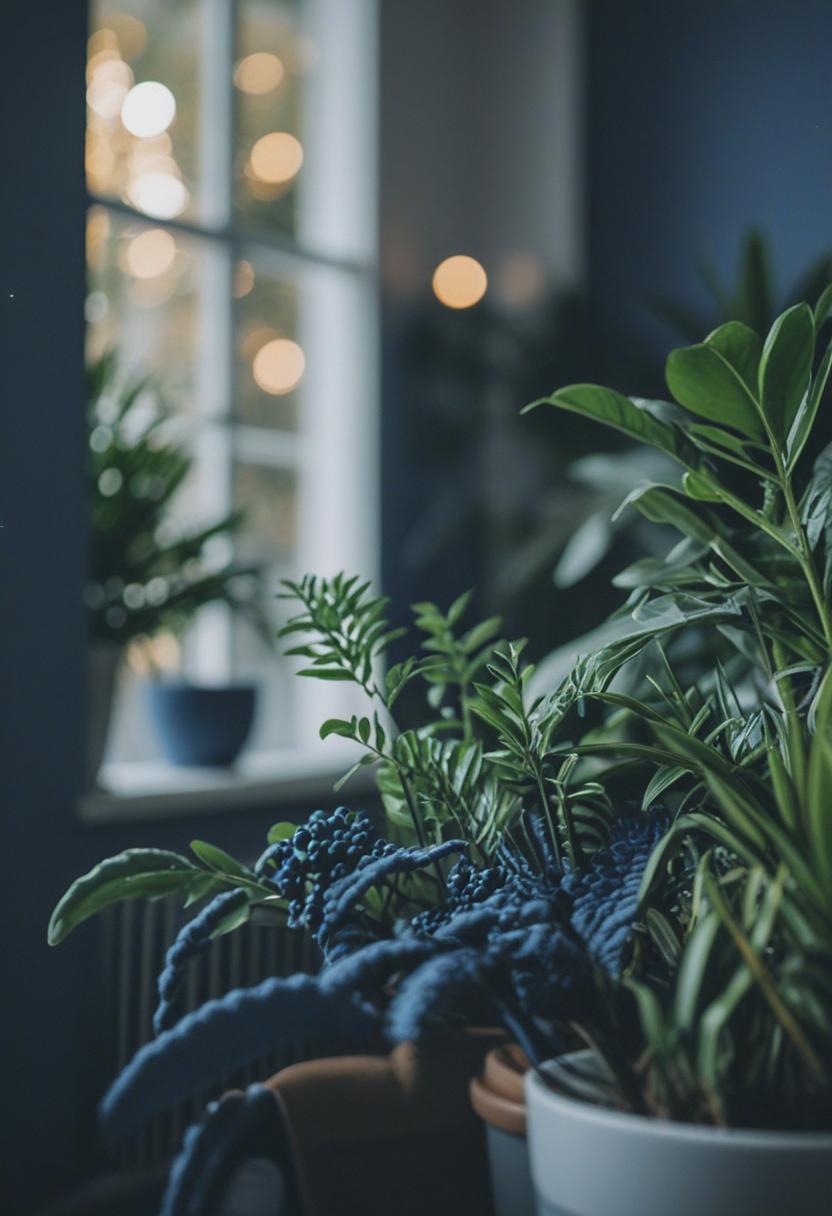 Navy blue plants in a sleek, minimalist aesthetic.