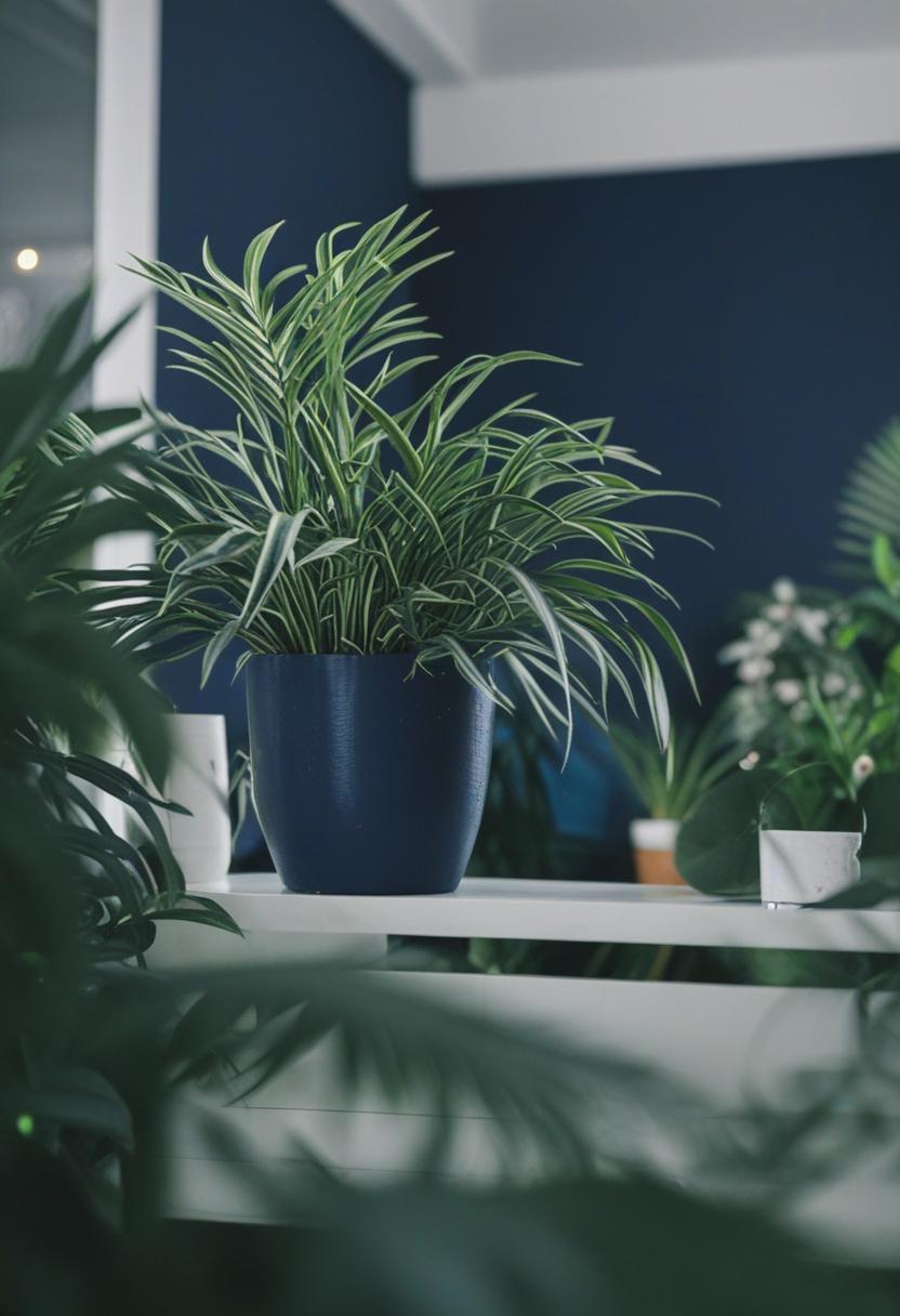 Navy blue plants in a calm, minimalist aesthetic.