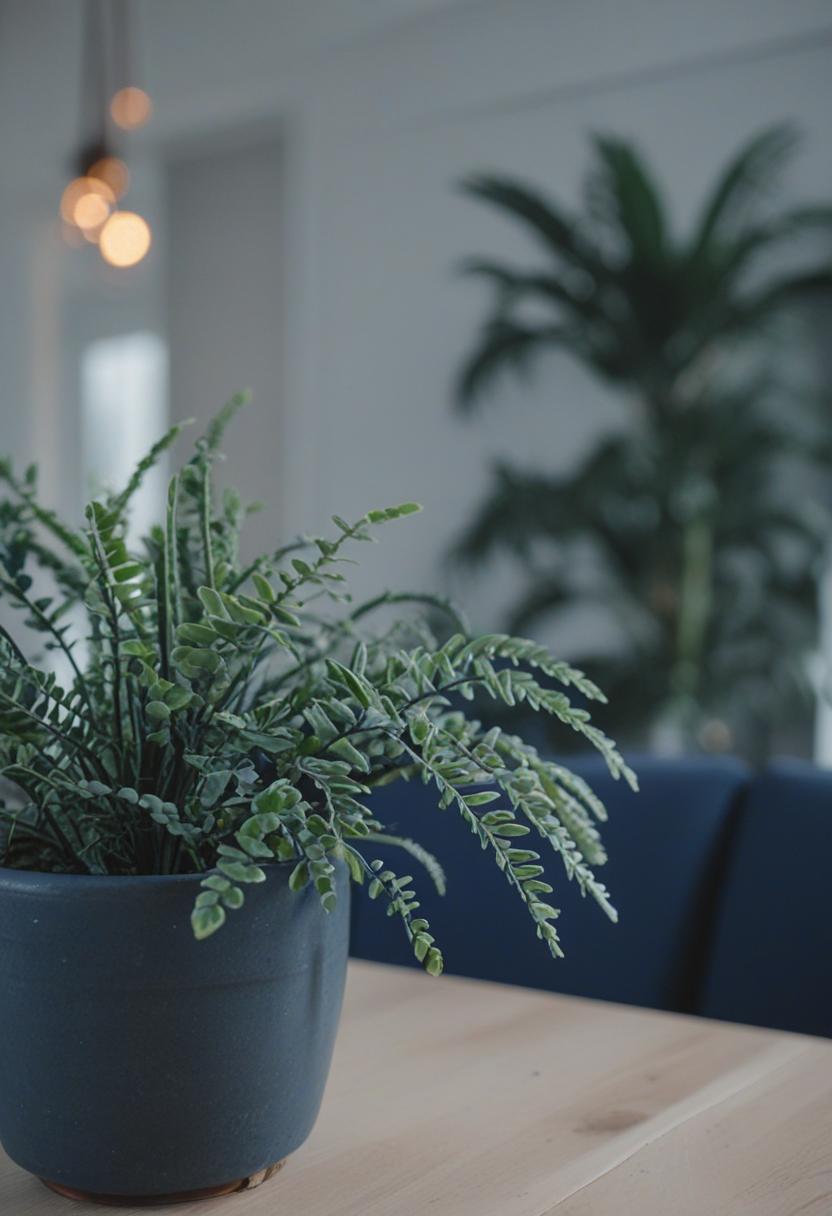 Navy blue plants in a minimalist, serene aesthetic.