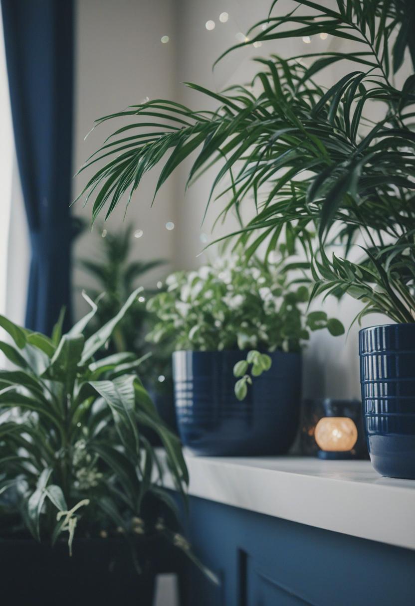 Navy blue plants in a minimalist, serene aesthetic.