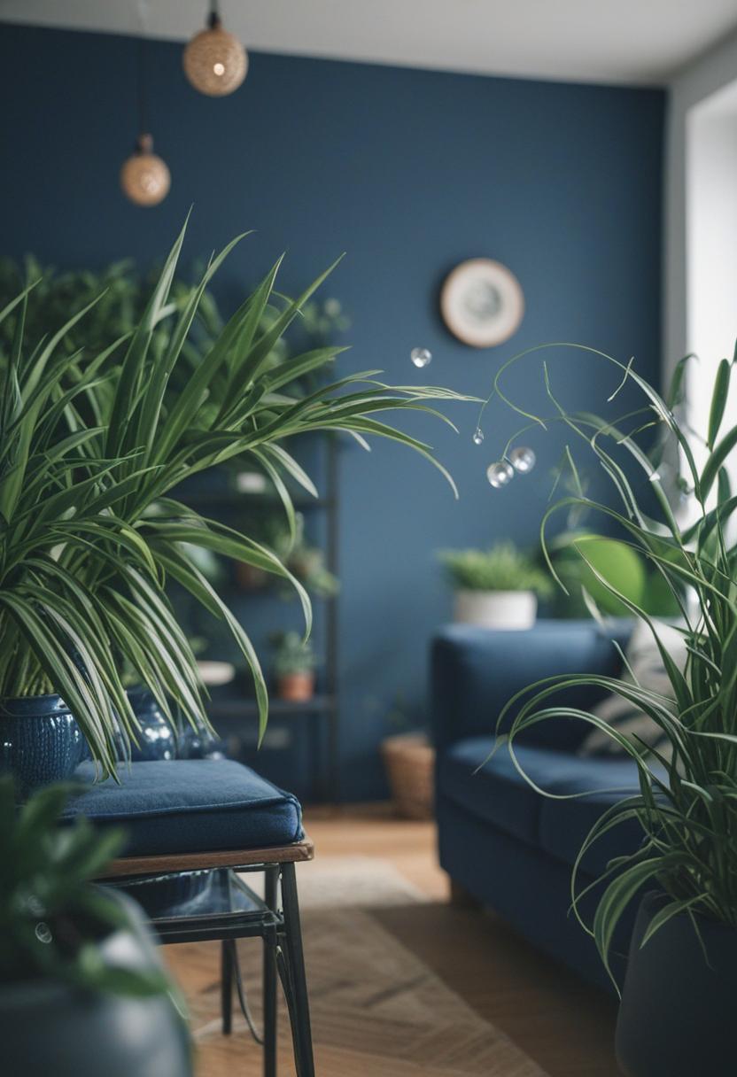 Navy blue plants in a minimalist, serene aesthetic.