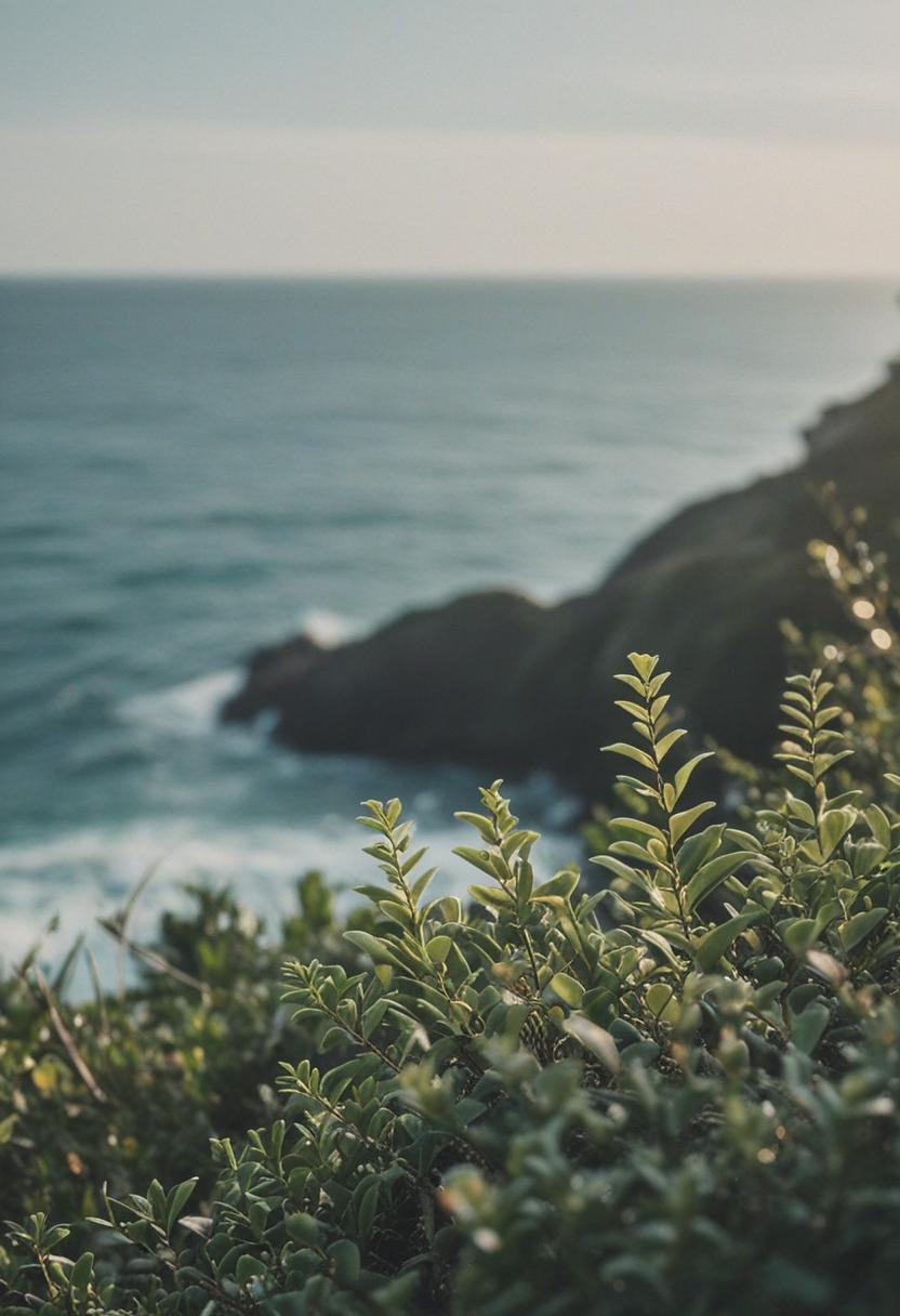 Green plants in blue water, ocean-inspired aesthetic.