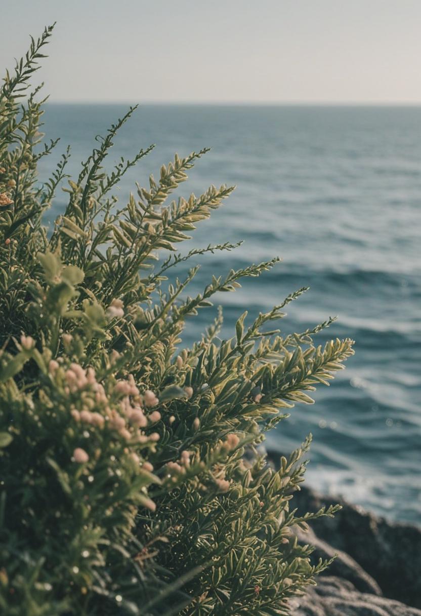 Ocean-inspired greenery with blue water tones.