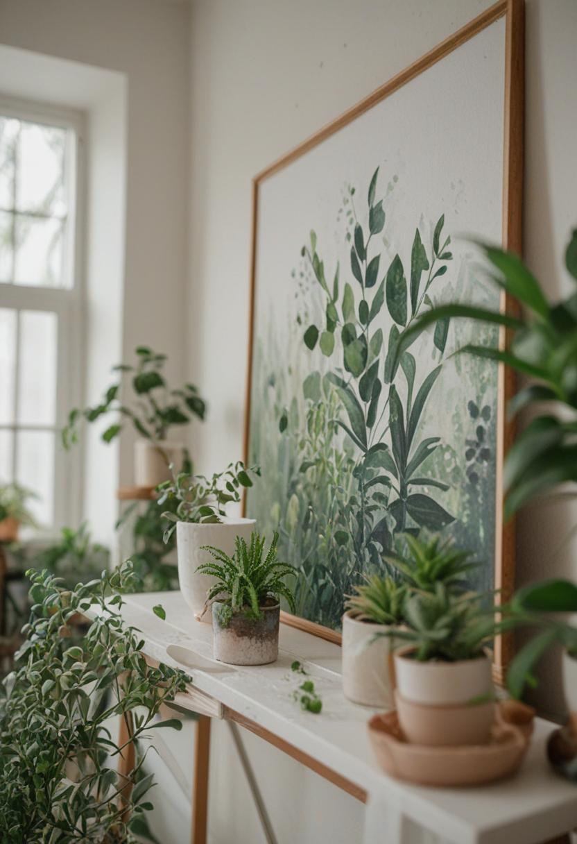 Aesthetic painting of lush plants in art style.