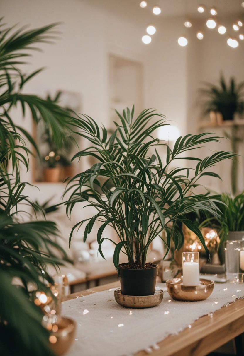 Vibrant plants add lively decor to a festive party setting.