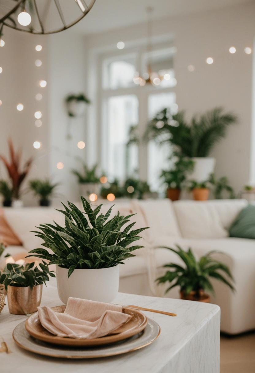 Vibrant plants add a lively touch to a festive party setup.