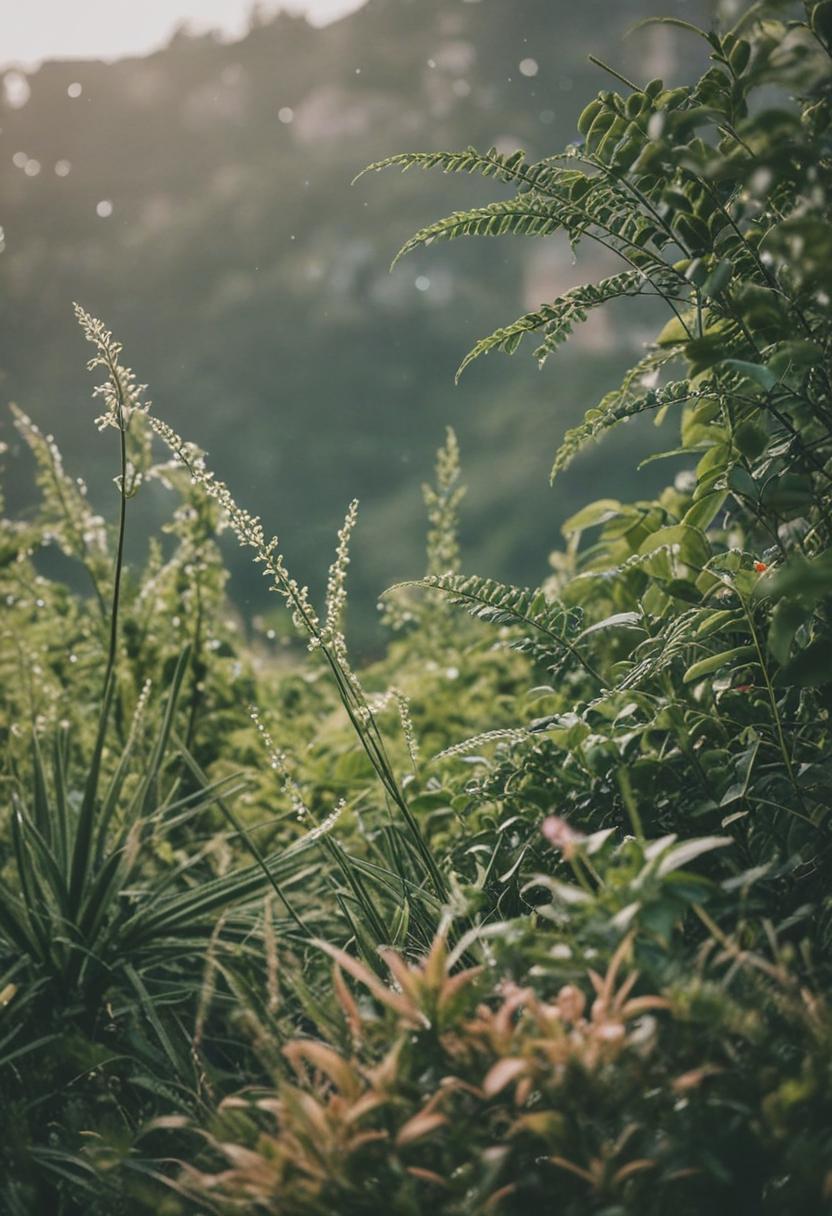 Ethereal plants in soft light, dreamy photography.