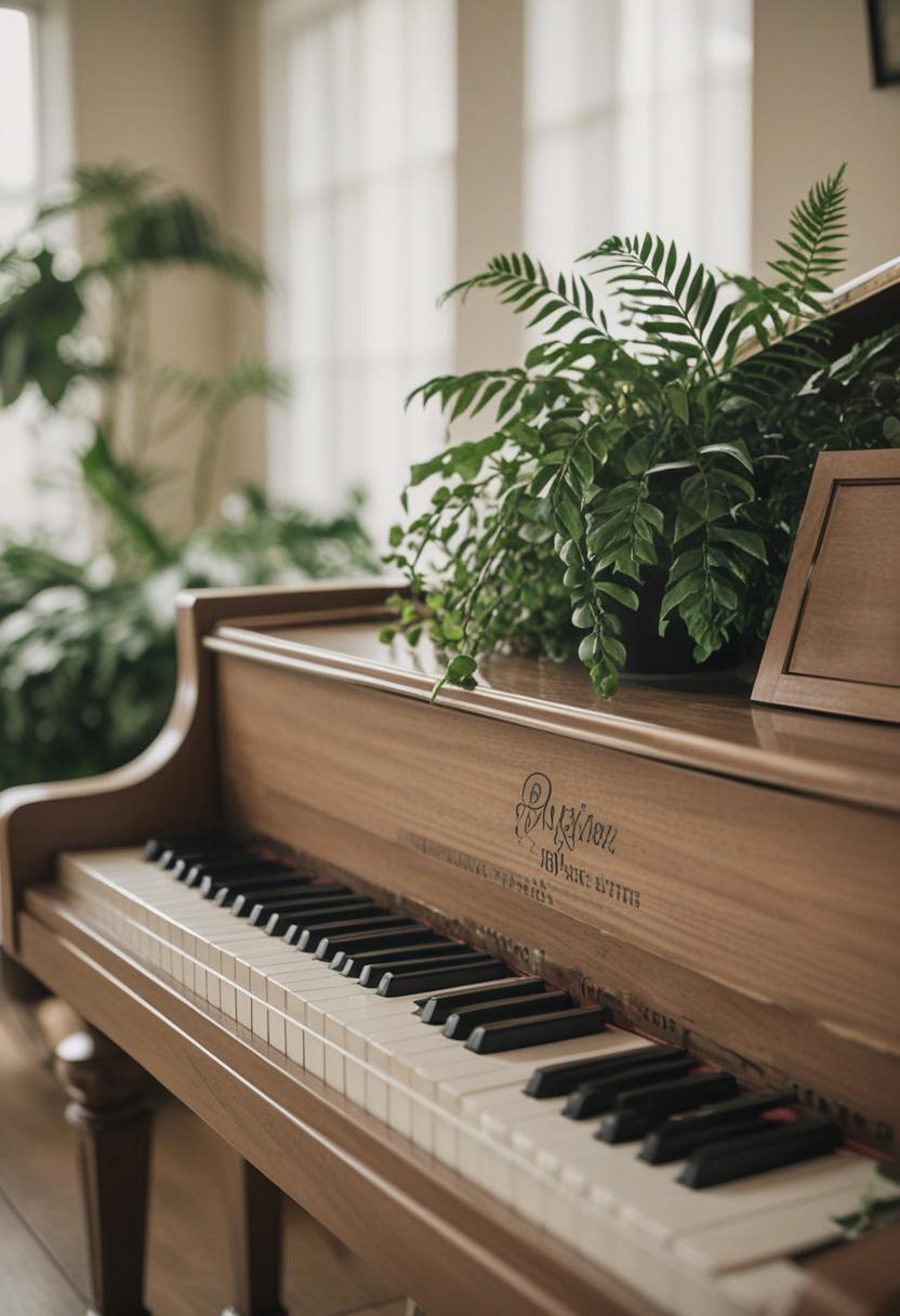 Elegant piano-themed plant arrangement.