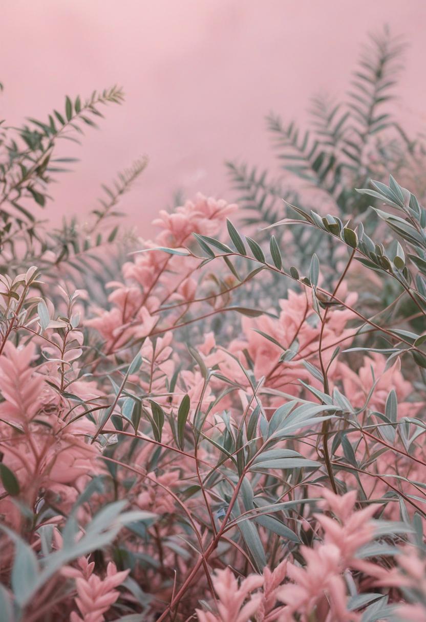 Pastel pink plants in a soft, dreamy aesthetic.
