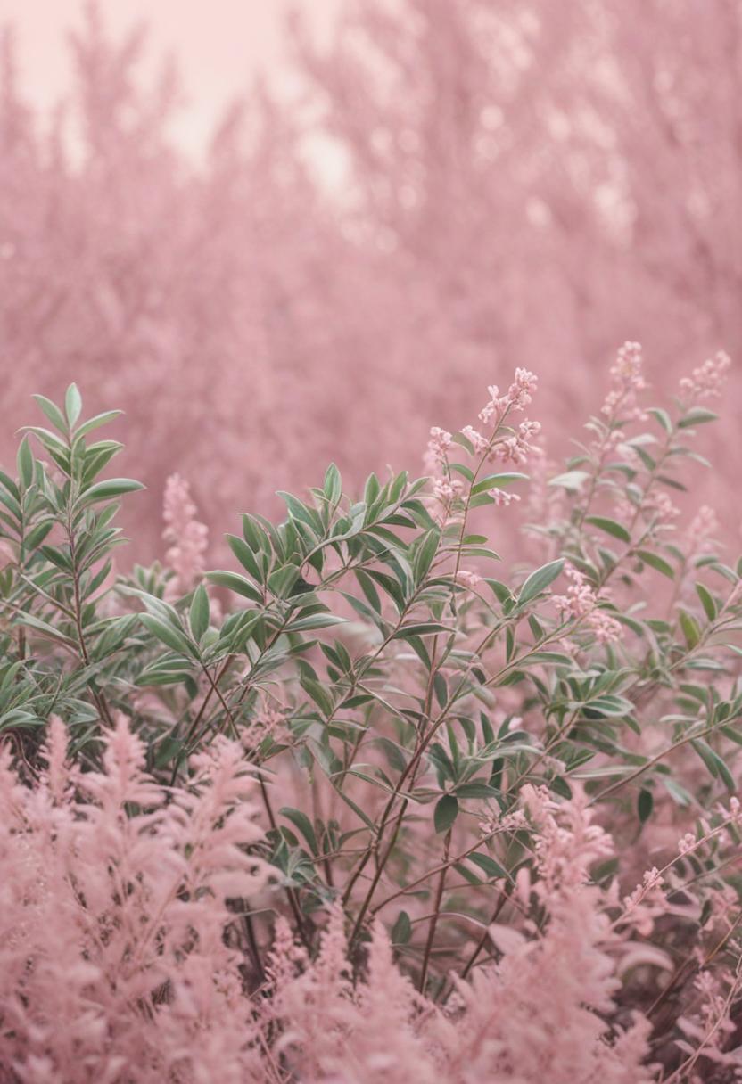 Pastel pink plants in a soft, dreamy aesthetic.