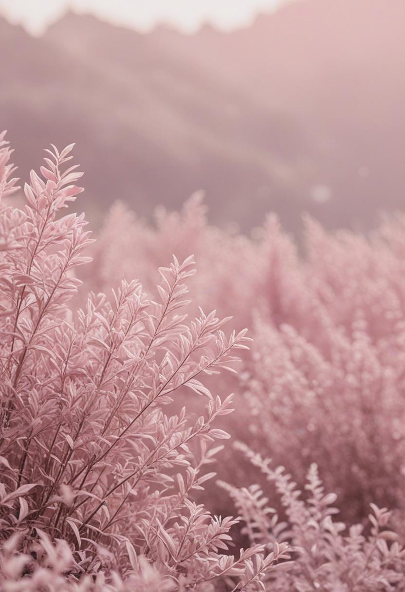 Pastel pink plants in a soft, dreamy aesthetic.