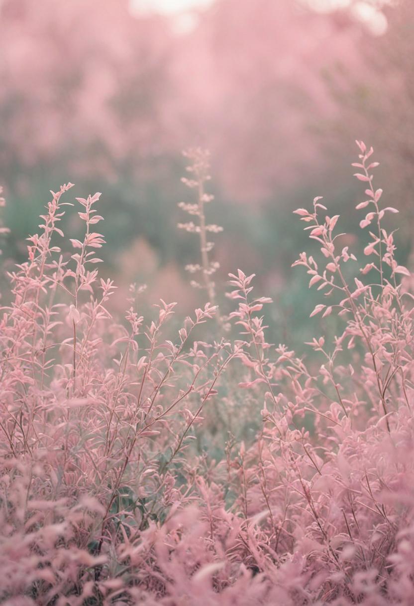 Pastel pink plants in a soft, dreamy aesthetic.