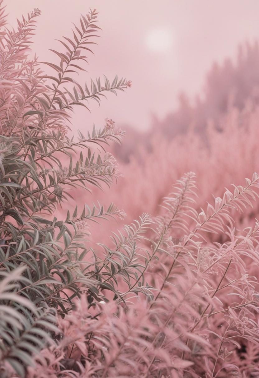 Pastel pink plants in a soft, dreamy aesthetic.