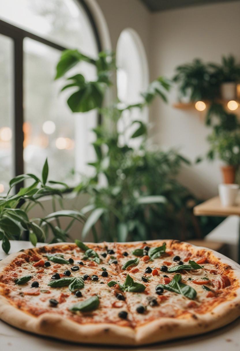 Greens and pizza slices in a cozy, foodie-inspired plant setup.