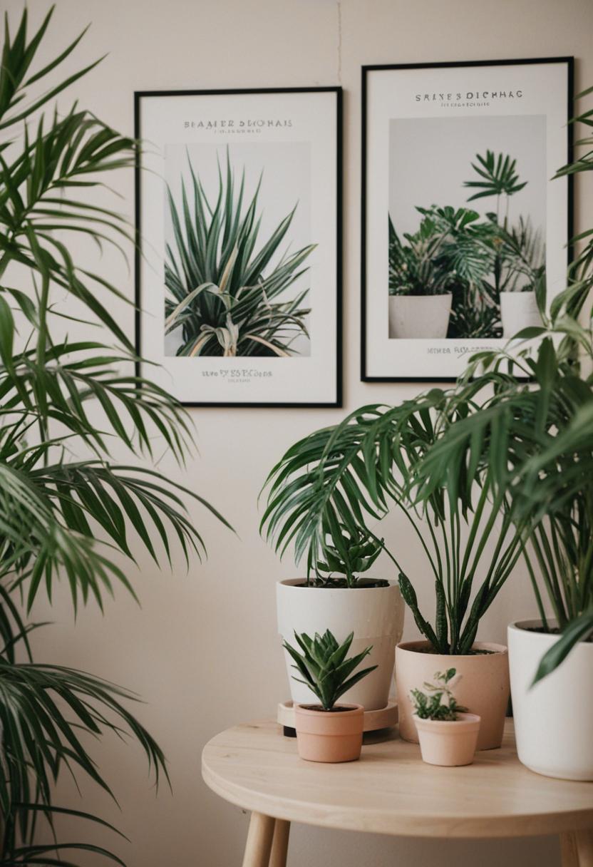 Elegant posters with ornamental plants in a stylish aesthetic.