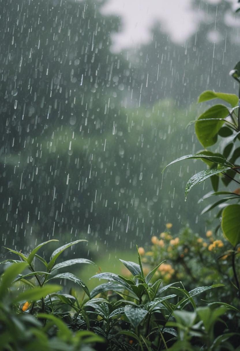 Moist leaves, soft light, serene rain-day vibe.
