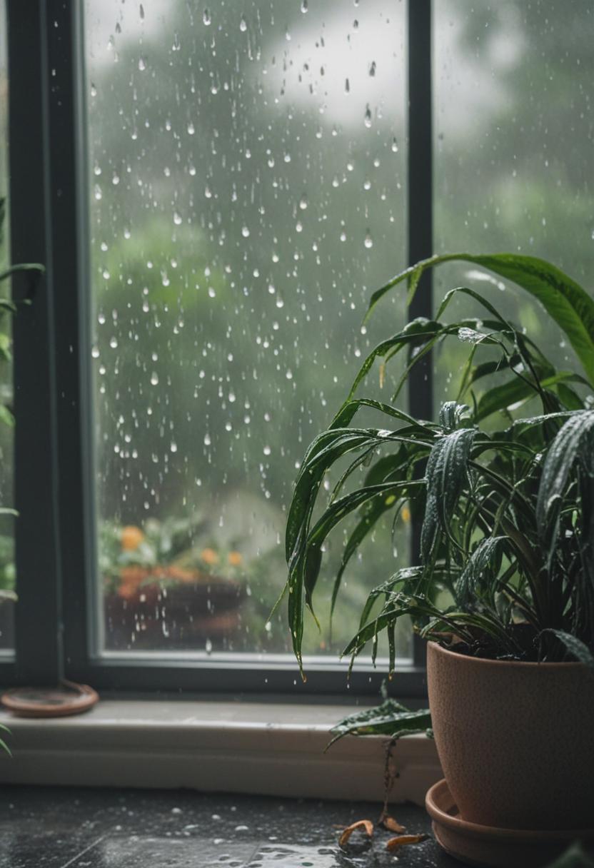 Rainy day vibes with lush green plants.