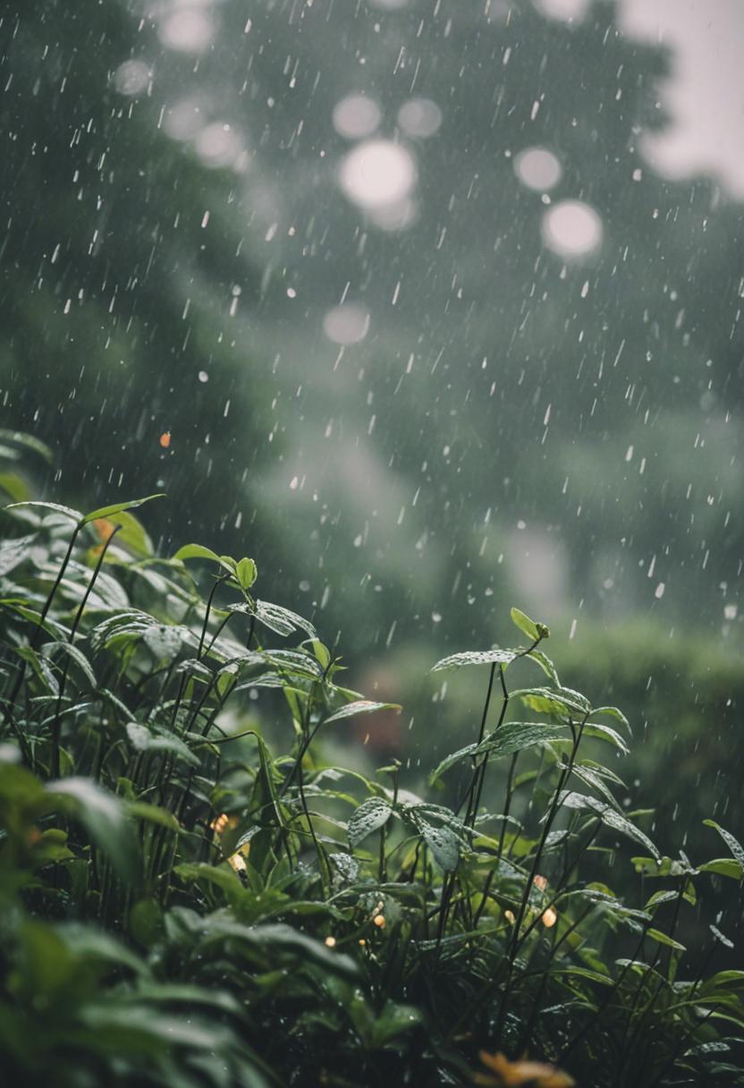 Rainy day vibes with lush green plants.