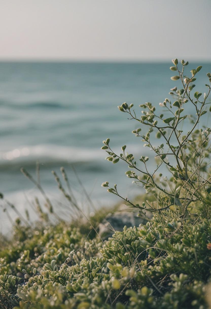 Coastal plants in a serene, ocean-inspired setting.