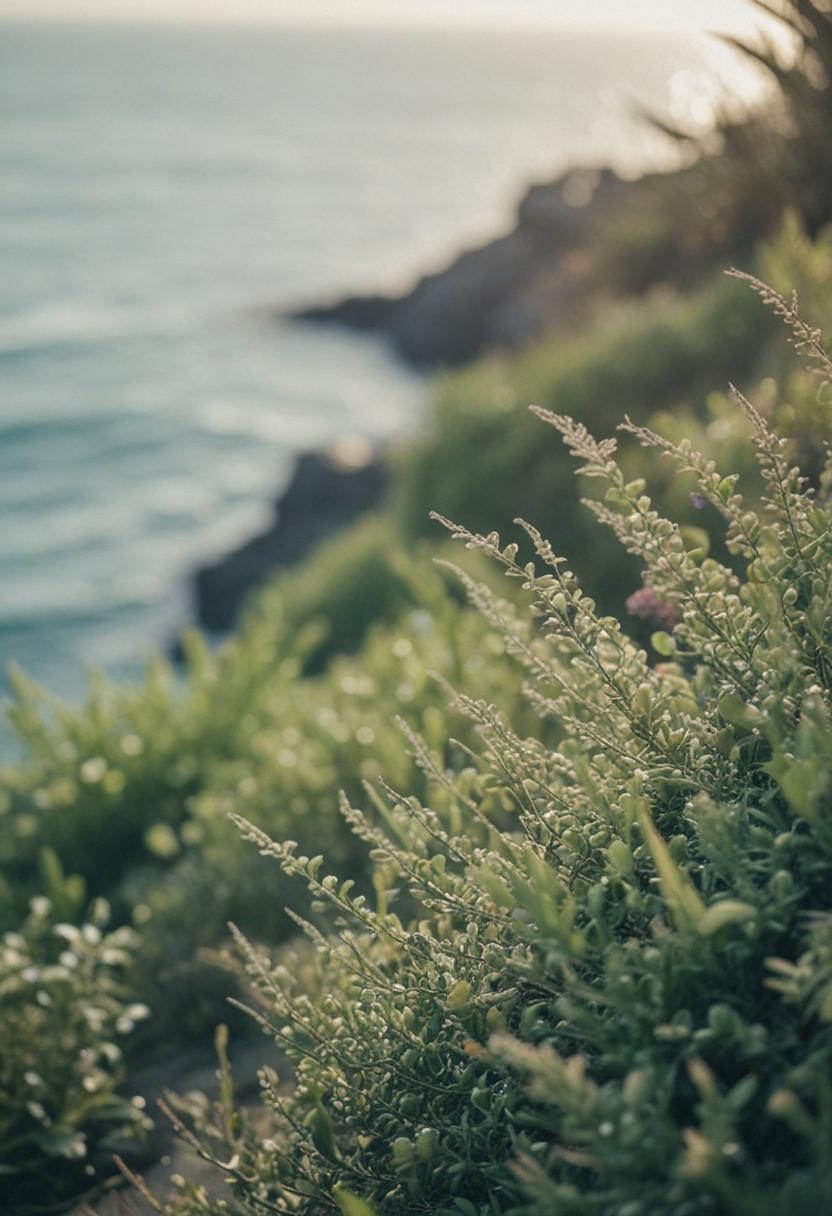 Coastal plants in a serene, sea-inspired setting.