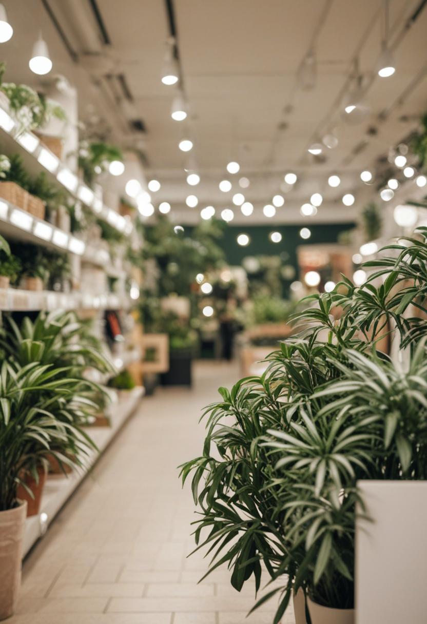 Shopper's green escape with plants and shopping vibes.