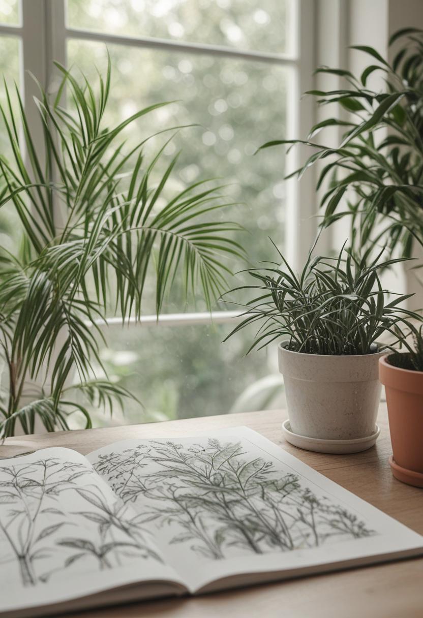 Sketchy plant drawings with soft lines and artistic style.