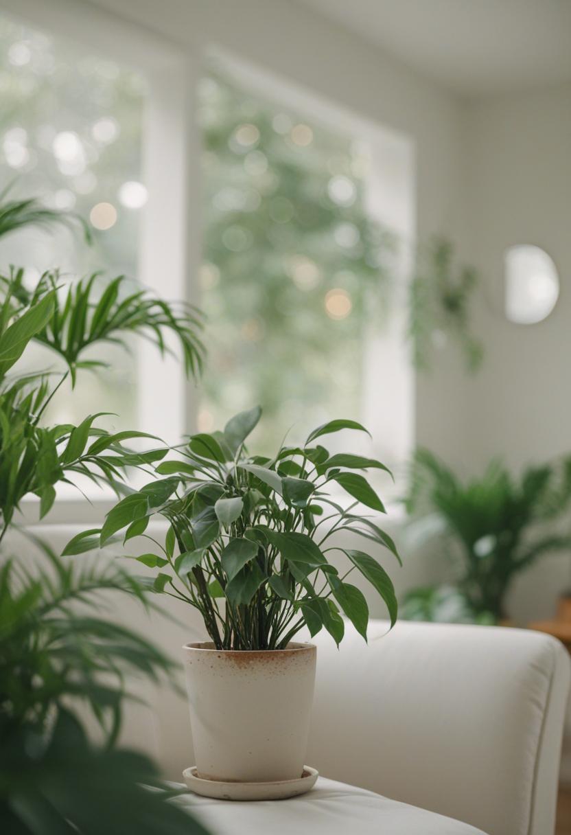 Soft greenery in a calm, minimalist setting.