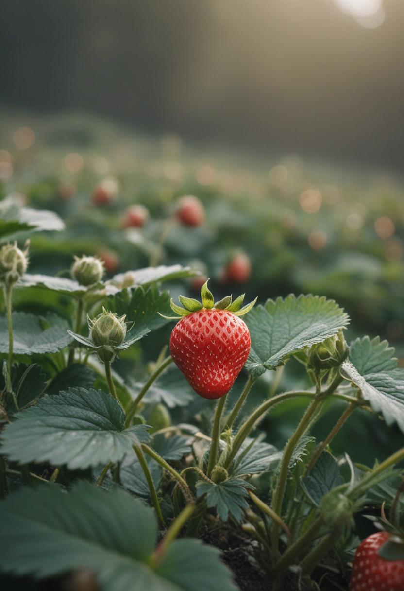 Sweet pink blooms and lush green leaves in a strawberry aesthetic.