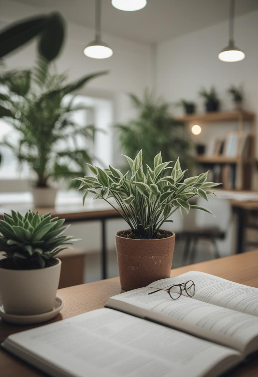 Elegant plant arrangement for a serene study space.