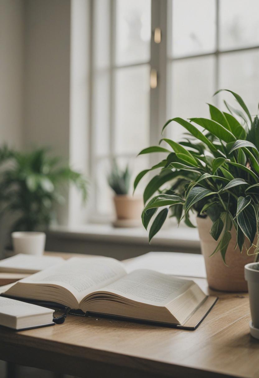 Elegant plants enhancing a study space with visual charm.