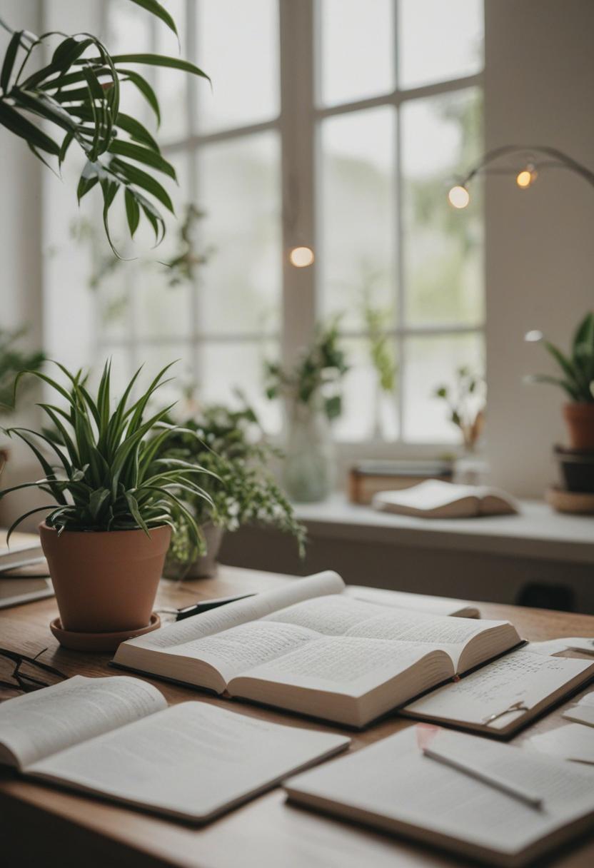 Elegant plants arranged in a stylish study space.