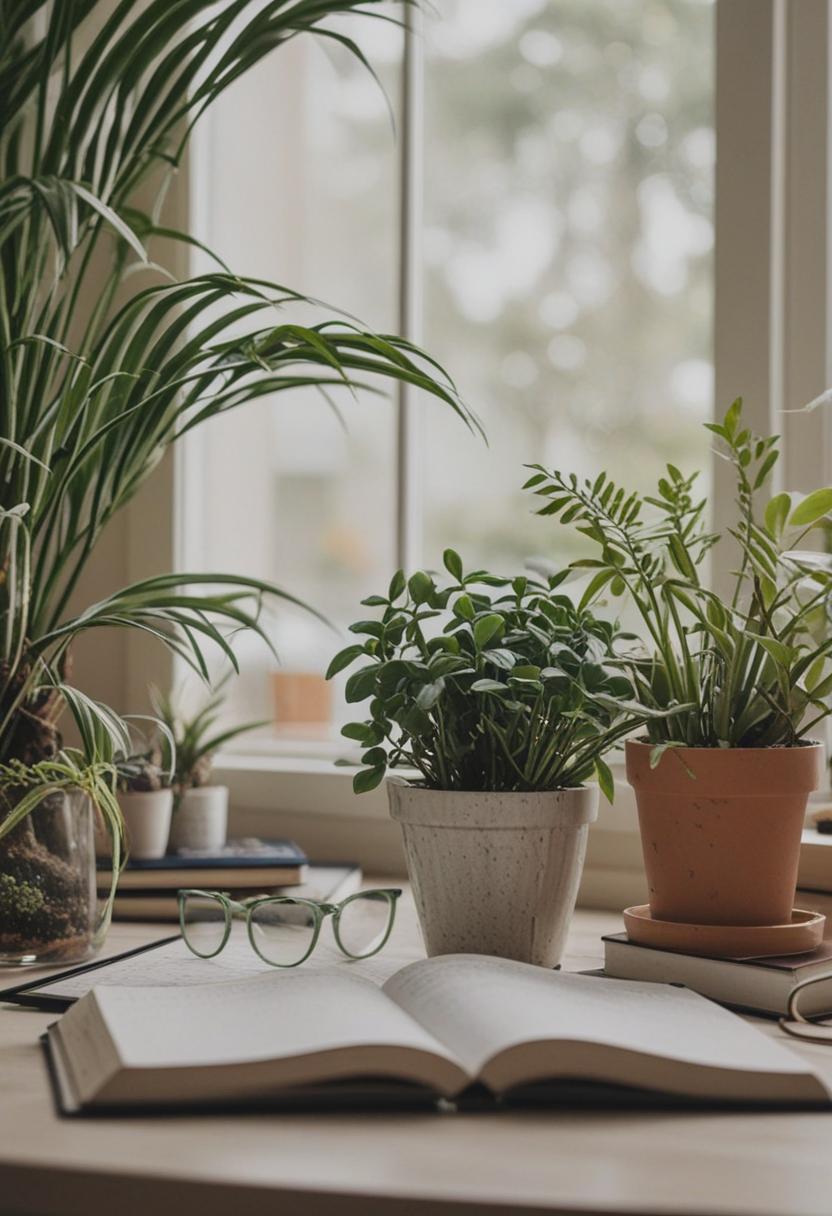 Aesthetic plants enhancing study space with visual appeal.