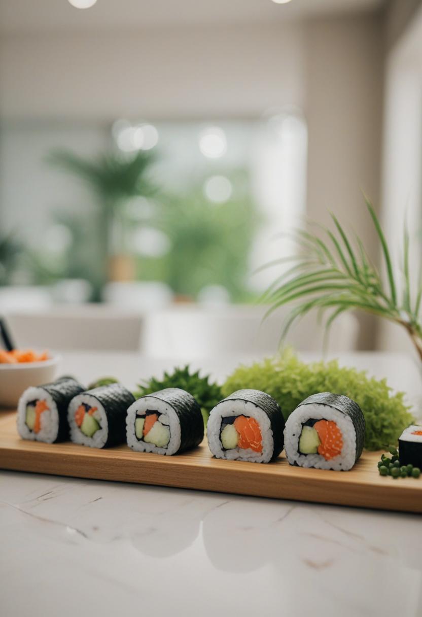 Sushi-inspired green leaf arrangement with vibrant freshness.