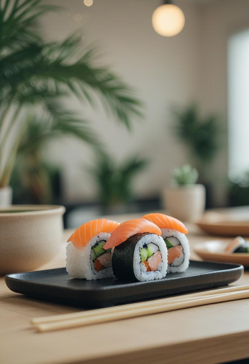 Sushi-themed plants with vibrant green vegetation.