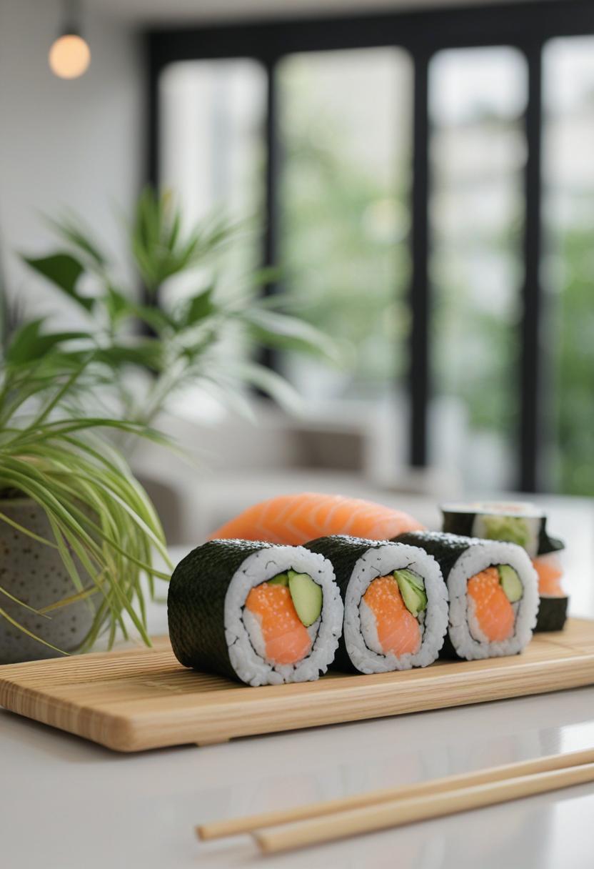 Sushi-themed plants with vibrant green vegetation.