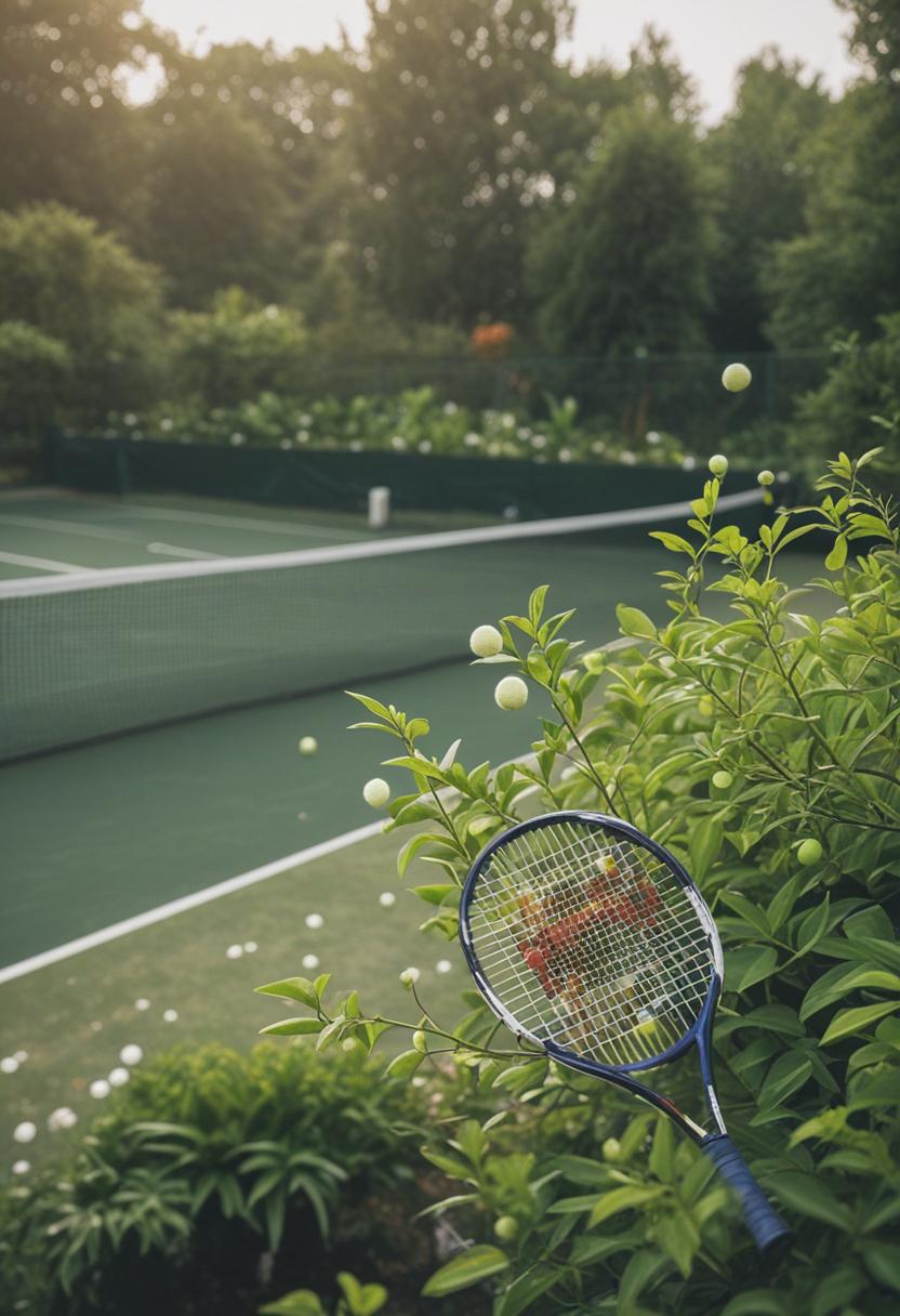 Tennis court plants with vibrant greenery and sporty vibes.
